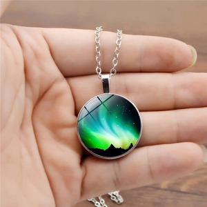 Artistic Aurora Borealis pendant necklace with silver chain for women and nature lovers