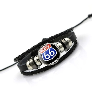 Bracelet en cuir tressé rétro Route 66 avec plusieurs couches et perles réglables