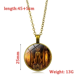 Antique bronze Egyptian cat goddess pendant necklace with 25mm glass gem stone