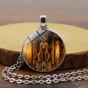 Vintage Egyptian Cat God Bastet Round Pendant Necklace Alloy Glass Cabochon Ethnic Jewelry For Women Men Everyday Mysterious Accessory Gift