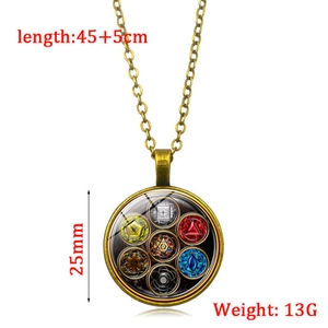 Vintage Seven Chakra time gem pendant necklace with bronze chain and colorful yoga symbols
