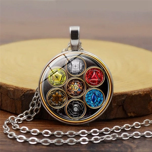 Yoga Chakra Symbols Pendant Necklace Vintage Glass Dome Alloy Jewelry For Men Women Mystic Accessories Daily Neckwear