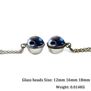 Collier lune vintage double face avec pendentifs galaxie en verre argenté et bronze