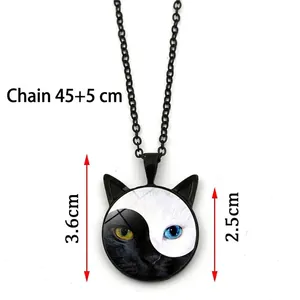 Collier chat Yin Yang avec pendentif oreilles de chat noir sur chaîne à maillons