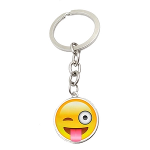 Zinc Alloy Glass Gem Emoji Keychain Funny Smile Face Heart Sunglasses Pendant Silver Metal Key Ring For Unisex Birthday Gift