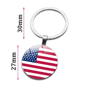 30mm metal keychain featuring a 27mm round USA flag glass pendant for bags and keys