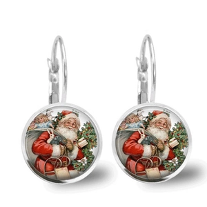 Boucles d'Oreilles Pendantes Cabochon en Verre Père Noël de Noël Vintage pour Femmes Retro en Alliage Électroplaqué Bijoux de Fête