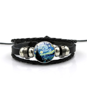 Van Gogh Sternennacht Glas Cabochon Mehrschichtiges Geflochtenes Lederarmband Für Damen Herren Vintage Kunst Schmuck