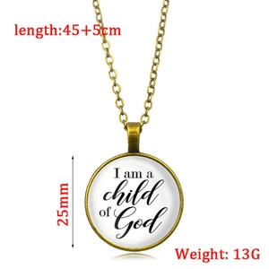 Vintage bronze Child of God quote necklace with 25mm round glass dome pendant