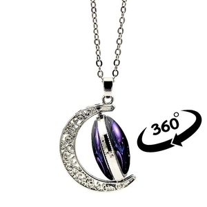 Luminous 12 constellations rotating moon pendant necklace with purple starry sky pattern