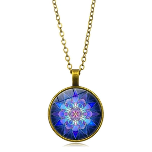 Vintage bronze mandala lotus time gem pendant necklace with tassel sweater chain link
