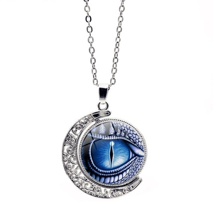 Vintage Gothic Hollow Moon Pendant Necklace With Blue Dragon Eye Glass Zinc Alloy Crescent Moon Choker Unisex Jewelry Gift