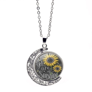 Collier Vintage Lune Ajourée Tournesol Alliage Verre Gravure You Are My Sunshine Chaîne Clavicule Bijoux Cadeau