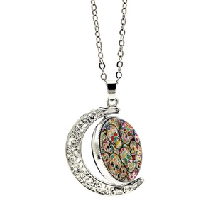 Vintage crescent moon necklace with colorful sugar skull pendant for women and girls