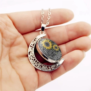 Collier lune vintage en argent avec pendentif rotatif tournesol You are my sunshine