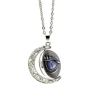 Drehbare Drachenauge Mond Anhänger Halskette mit Silberkette im Retro Fantasy Stil