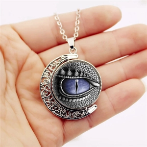 Vintage drehbare Drachenauge Mond Anhänger Halskette mit silbernem Hohldesign für Damen