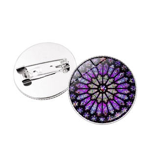 Vintage Notre Dame Rose Window Glass Brooch Pin Gothic Stained Glass Style Alloy Jewelry For Women Men Bag Clothing Accessories