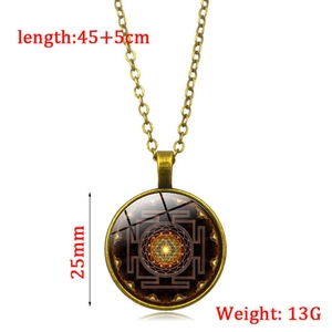 Collier avec pendentif mandala en verre de géométrie sacrée en bronze vintage, 45+5cm