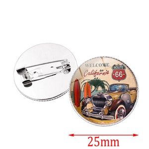 Retro Route 66 California metal lapel pin badge with vintage car design 25mm diameter