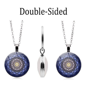 Collier Pendentif Mandala en Verre Double Face Vintage Bijoux Ronds en Alliage Bohème Avec Chaîne Croisée pour Femmes