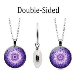Collier avec pendentif mandala violet double face en verre de cristal pour femme
