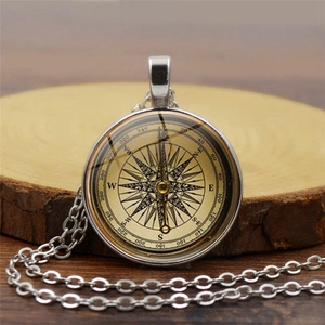 Vintage Steampunk Kompass Anhänger Halskette Legierung Glas Zeitstein Rund Schmuck Für Unisex Alltag Casual Accessoire Geschenk