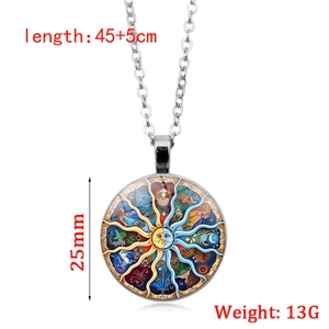 Collier zodiaque argenté avec gemme en verre soleil et lune et chaîne de 45cm réglable