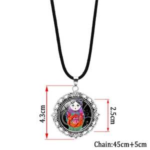 Russian Matryoshka doll glass pendant necklace with vintage silver alloy hollow frame