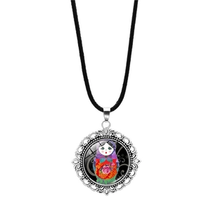 Vintage Russian Matryoshka Doll Pendant Necklace Alloy Hollow Pattern Glass Time Gemstone Necklaces For Women Ethnic Jewelry