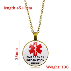 Collana medica per diabete dorata con ciondolo informativo di emergenza e stella della vita