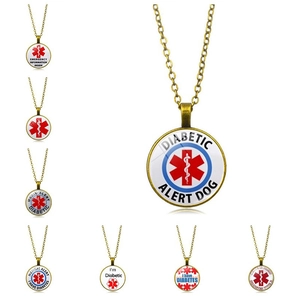 Collana in Lega di Bronzo Antico e Vetro per Allerta Medica Diabete Diabetico Pendente di Avvertimento per Uomini e Donne