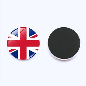 Detailed view of the UK flag fridge magnet with a glossy glass finish and magnetic backing