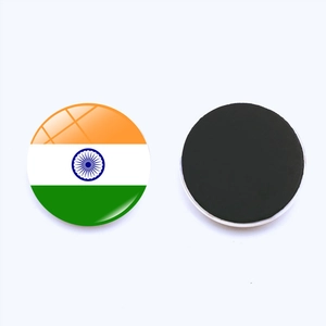 Front and back view of a 25mm round glass magnet featuring the India national flag design