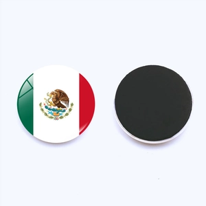Detail of 25mm Mexican flag crystal glass fridge magnet with black magnetic backing
