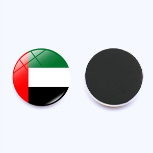 Detailed front and back view of 25mm round glass UAE flag magnetic fridge magnets