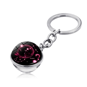 Scorpius constellation keychain with a double-sided pink crystal glass ball pendant