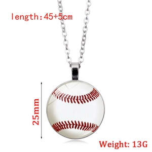 Baseball glass pendant necklace with 25mm dome and adjustable 45+5cm silver chain link