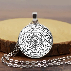Sceau De Salomon Sept Archanges Pendentif Collier Alliage Verre Cabochon Bijoux Occultes Pour Hommes Femmes Vintage