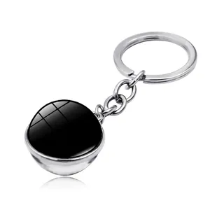 Porte-clés Boule de Verre Double Face Avec Anneau en Alliage de Zinc Pendentif Gemme de Temps Porte-clés Métal Argent Cadeau
