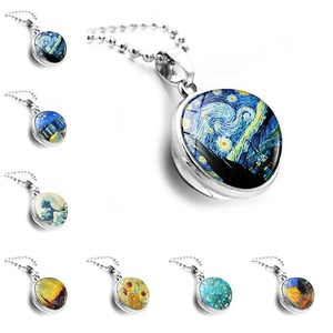 Collana con Ciondolo a Sfera in Vetro Vincent Van Gogh Arte Vintage in Lega con Catena a Palline Gioielli Regalo Unisex