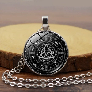 Vintage Astrology Mystery Pendant Necklace Retro Zinc Alloy Glass Celtic Knot Life Death Rebirth Zodiac Necklace Women Men Jewelry