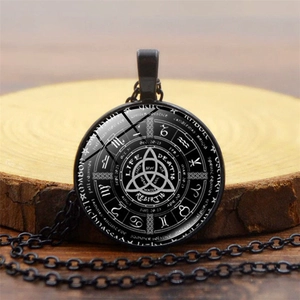 Vintage mystical astrology pendant necklace with triad knot and zodiac signs design