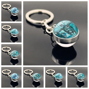 Marine Life Starfish Sea Turtle Dolphin Zinc Alloy Keychain Glass Dome Marine Animal Pendant Key Ring Hanging Ornament Jewelry