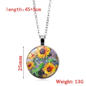 Collana con ciondolo a cupola in vetro girasole Van Gogh e catena in metallo argento