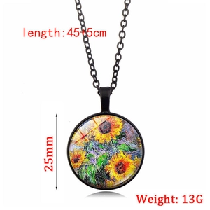 Collana con ciondolo in vetro d'arte con girasole di Van Gogh e catena nera da donna