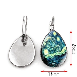 Van Gogh Starry Night teardrop glass earrings in silver alloy finish 18x25mm