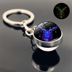 Detailed view of Capricorn luminous crystal glass ball keychain with neon glowing effect