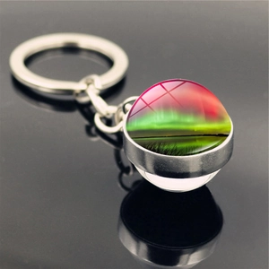 Northern Lights time gem keychain with double-sided crystal glass ball pendant