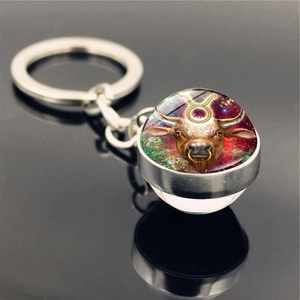 Macro shot of Taurus zodiac keychain with a glass dome orb showing bull artwork